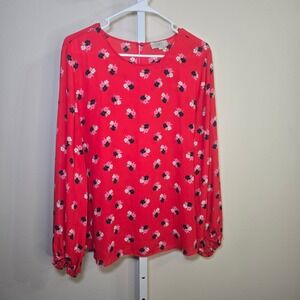 LOFT Outlet Women's‎ Red Floral Print Long Sleeve Blouse Top Size L
